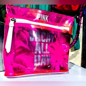 VICTORIA'S SECRET COSMETIC BAG ♡ PINK VACAY ALL DAY BEAUTY PLASTIC TRAVEL CASE